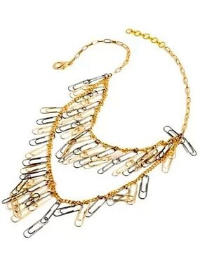 Amrita Singh Paper Clip Gunmetal Gold Punk Rock Tier Layer MultiStrand Necklace